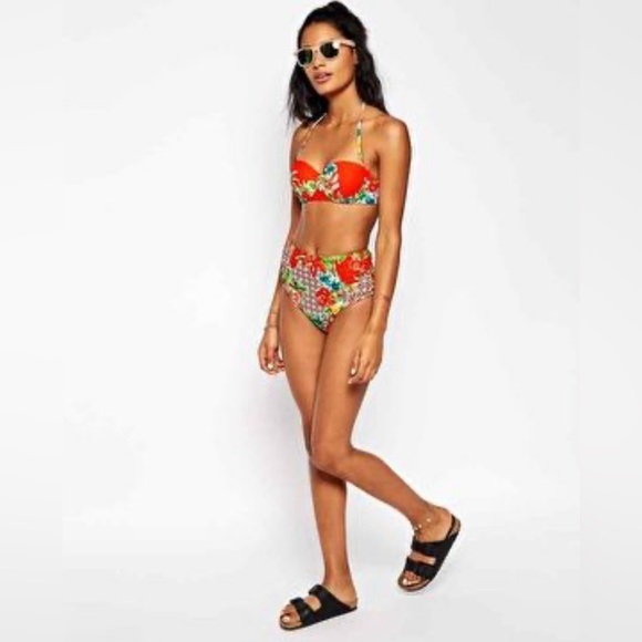 The Bikini Lab Retro High Waist Hawaii Tropical Floral Bikini Top & Bottom (S/M) - Picture 2 of 9